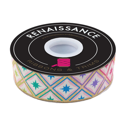 Roar Ribbon by Tula Pink Stargazer in Metallic Mint 1.5" Width Woven Ribbon TK-112-38mm-col-1-s Priced per yard