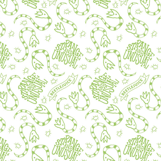 PREORDER ITEM EXPECTED IN JUNE: Licensed Beetlejuice Collection II Strange Creatures White/Green    23340116-02 Cotton Woven Fabric
