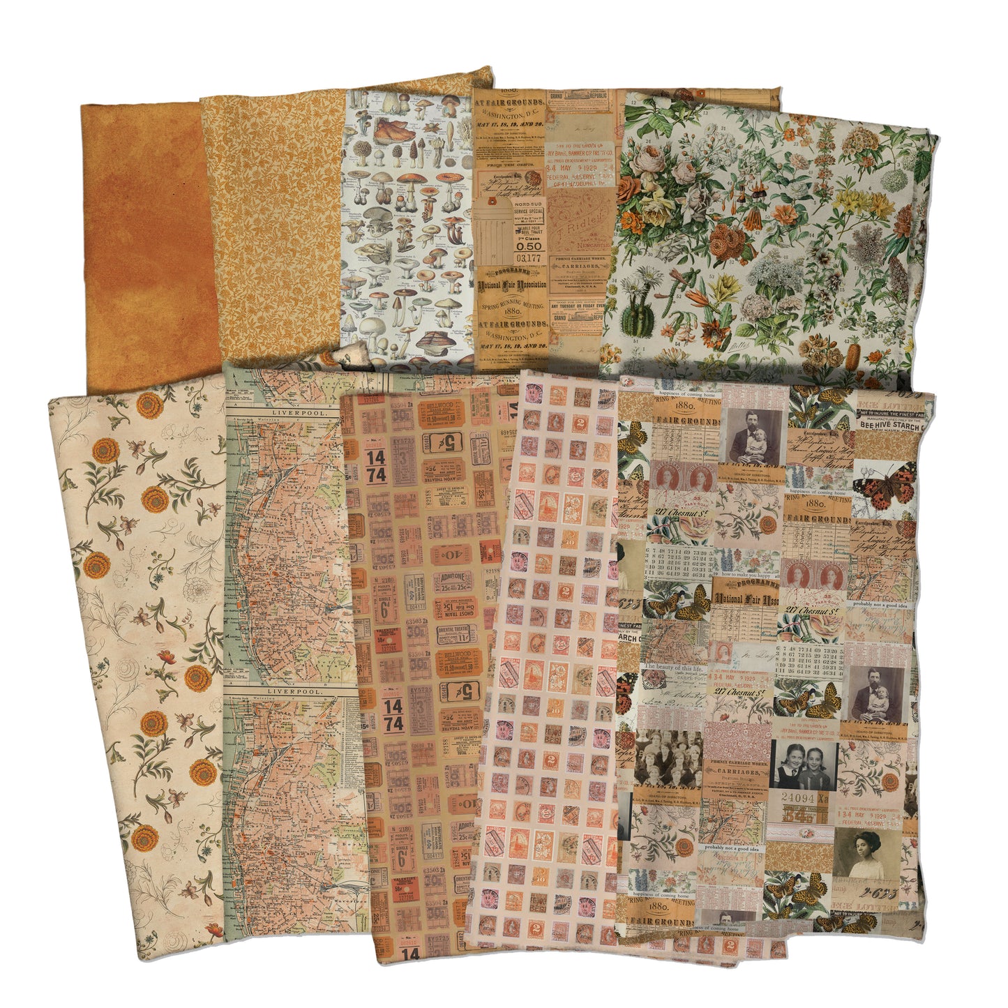 Tim Holtz Eclectic Element Palette Orange Half Yard Bundle of 10 Prints Cotton Woven Bundle