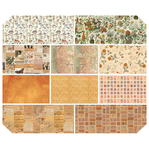 Month 1 Expected to ship to the store late October: Tim Holtz Eclectic Element Palette Subscription Program Fat Quarter Bundle of 10 Prints Cotton Woven Fabric