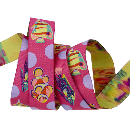 Preorder May 2026: Floral Reef School Crossing Ultraviolet 1" Ribbon by Tula Pink