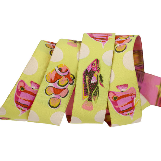 Preorder May 2026: Floral Reef School Crossing Seagrass 1" Ribbon by Tula Pink