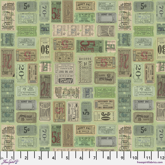 Tim Holtz Eclectic Element Palette Tickets Green PWTH262.GREEN Cotton Woven Fabric