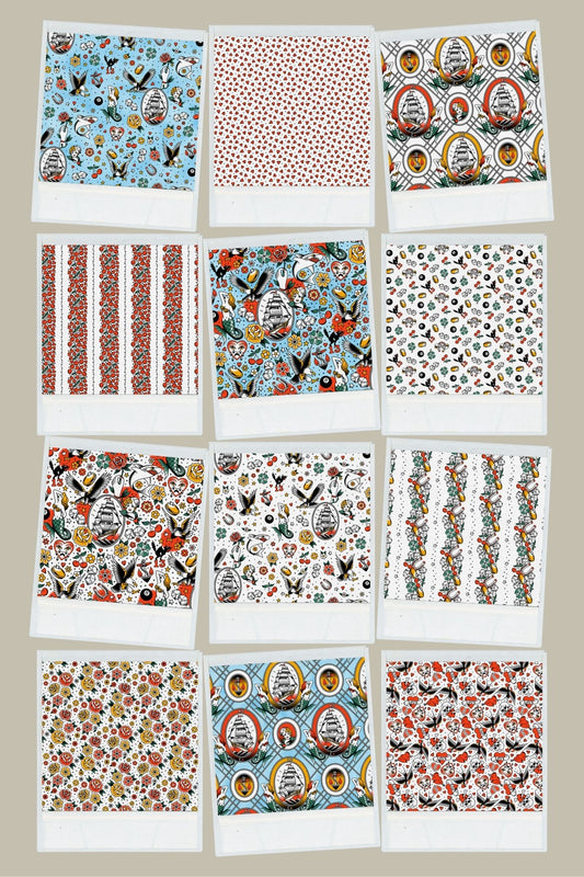 Timeless Tattoos One Half Bundle of 12 Prints Organic Cotton Woven