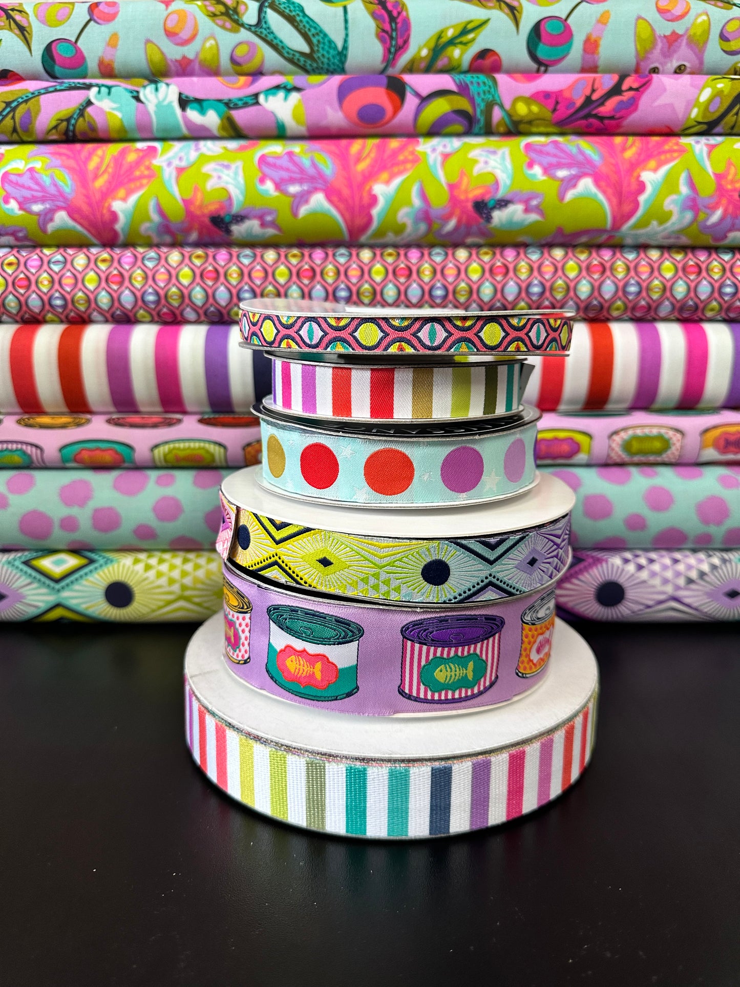 Tula Pink Tabby Road 1” Webbing Disco Stripe tk-119-25mm-col-1 Priced Per Yard