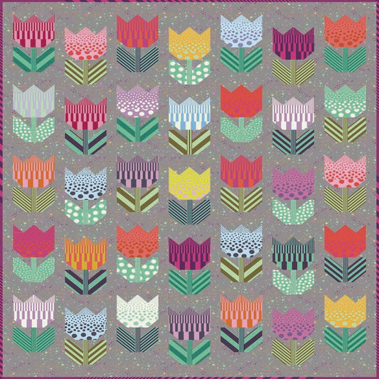 Preorder March 2027: Tulips Twin Quilt Kit featuring True Colors Sticks and Stones by Tula Pink