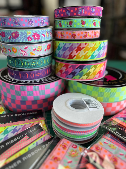 New Arrival: Untamed by Tula Pink 1.5”  Ribbon Sweet Tooth Cosmic   TK120/38mm Col 02