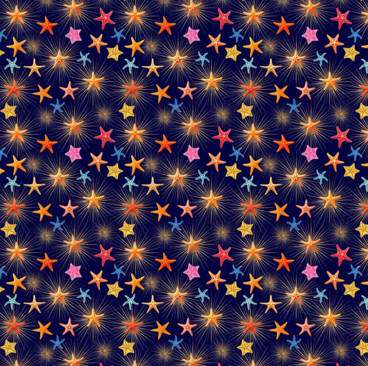 PREORDER ITEM-EXPECTED APRIL 2026: Divine Oceania by Aimee Stewart Starfish and Sunburst DDC12611-Navy Cotton Woven Fabric