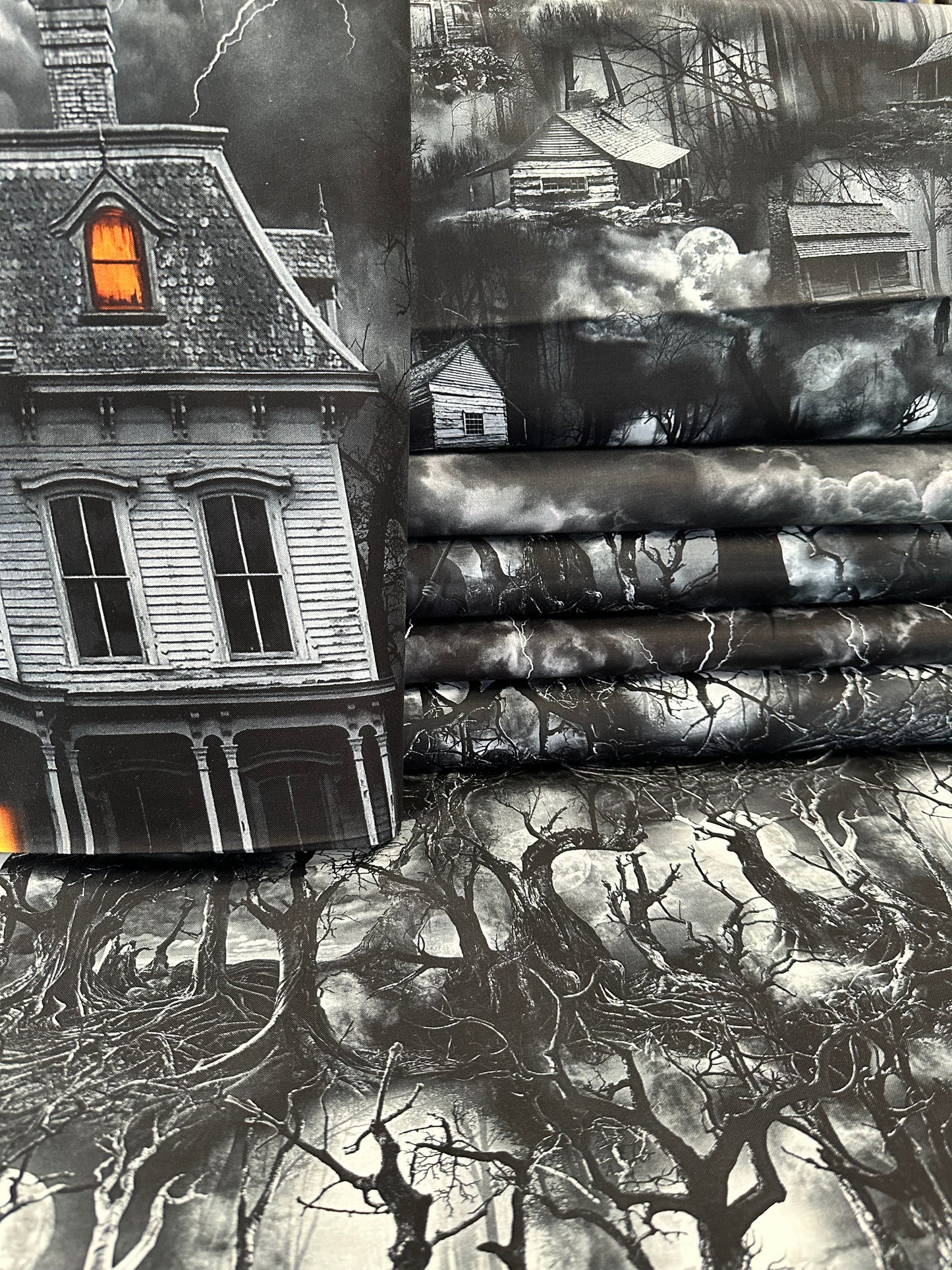 Wicked 24" Panel Haunted House Gray   Panel  CD2760-GREY Cotton Woven Panel