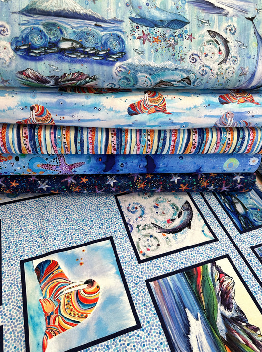 Wild Waters by Dawn Gerety Sea Life Vignettes    WWAT5482-B Cotton Woven Fabric
