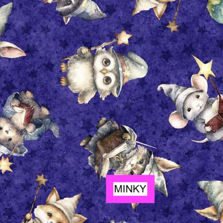 PREORDER ITEM - EXPECTED IN AUGUST 2024:  Lil' Wizards by Morris Creative Group Wizard Toss Purple  30551VMINK Minky Fabric
