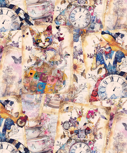 PREORDER ITEM EXPECTED IN DECEMBER 2026: Looking Glass Alice's Dream Collage Digital 108" Wideback XERA-CD4088 MULTI Cotton Woven