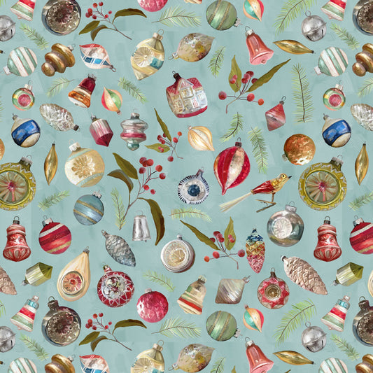 PREORDER ITEM-EXPECTED JUNE 2026: Holly Woods by Cathy Walters Vintage Ornaments 9240-79 SLATE Cotton Woven Fabric