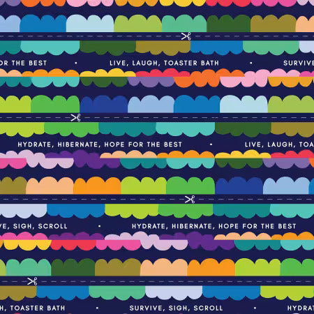 Preorder November 2026: Talk to Me Binding Glory Live Laugh Navy 6021-05 by KK Fabrics