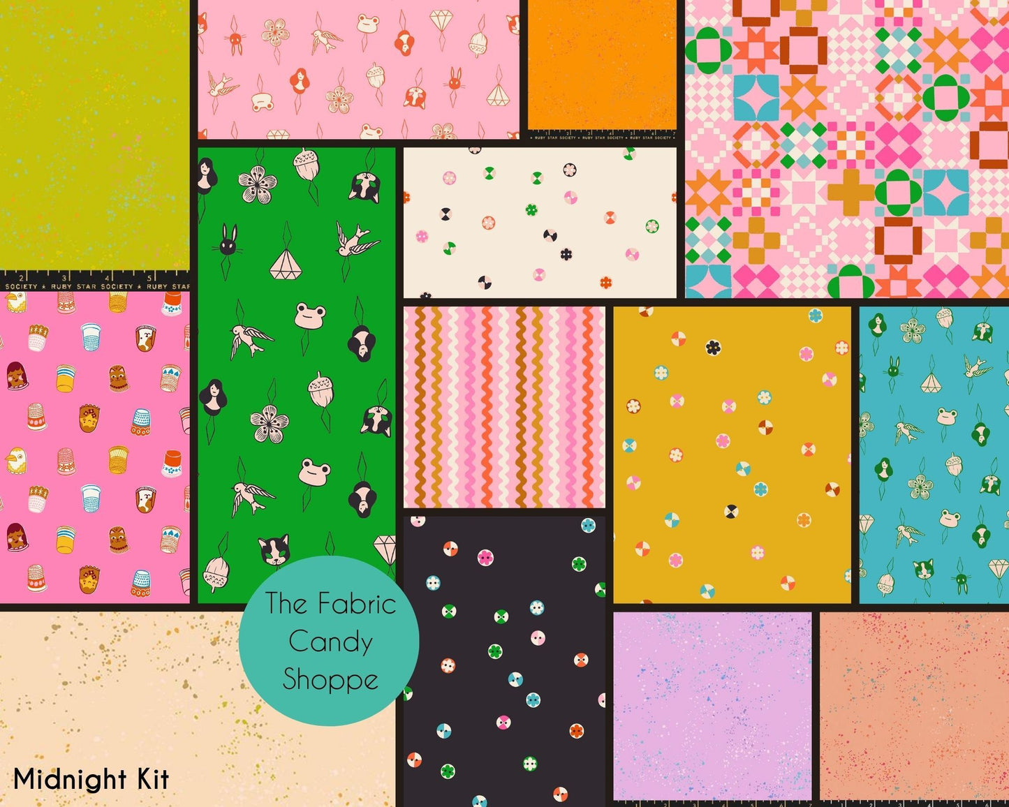 Preorder August 2026: Lucky Stars BOM Midnight FQ Bundle of 14 Fabrics Featuring RSS 1-800-Notion and Speckled