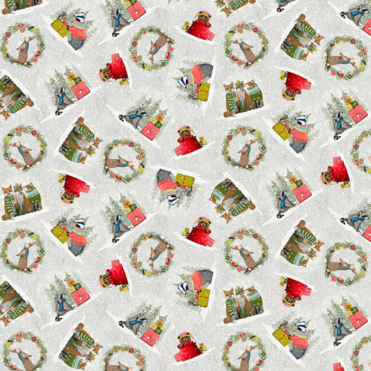 PREORDER ITEM-EXPECTED JUNE 2026: Holly Woods by Cathy Walters Critter Vignette 9235-11 PEARL Cotton Woven Fabric