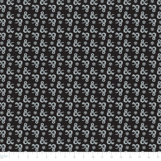 PREORDER ITEM - EXPECTED NOVEMBER 2025: Licensed Dungeons & Dragons III Ampersand and D20 Black    95170141-01 Cotton Woven Fabric