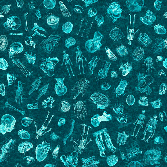 True Detective by Morris Creative Group Anatomy Toss Jade 30718Q Cotton Woven Fabric