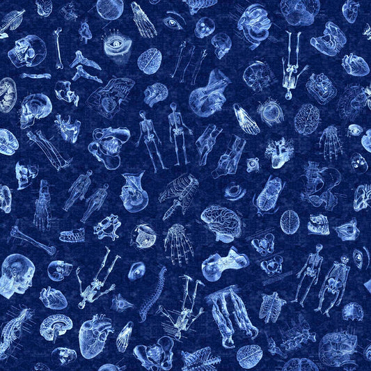 True Detective by Morris Creative Group Anatomy Toss Navy 30718N Cotton Woven Fabric