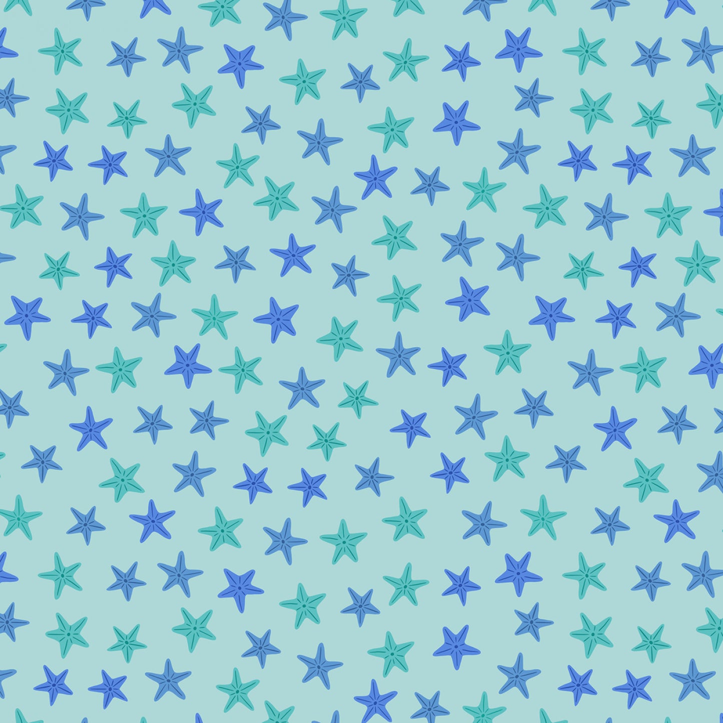 PREORDER ITEM - EXPECTED APRIL: Puffin Rocks Aqua Starfish on Sea Green    A896C Cotton Woven Fabric