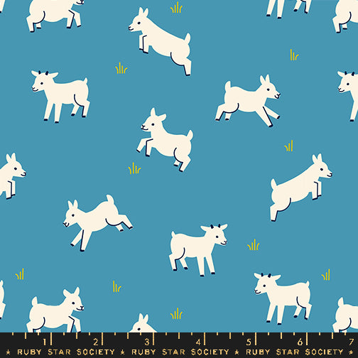 Animal Animal by Ruby Star Society Baby Goats Vintage Blue    RS5166.13 Cotton Woven Fabric