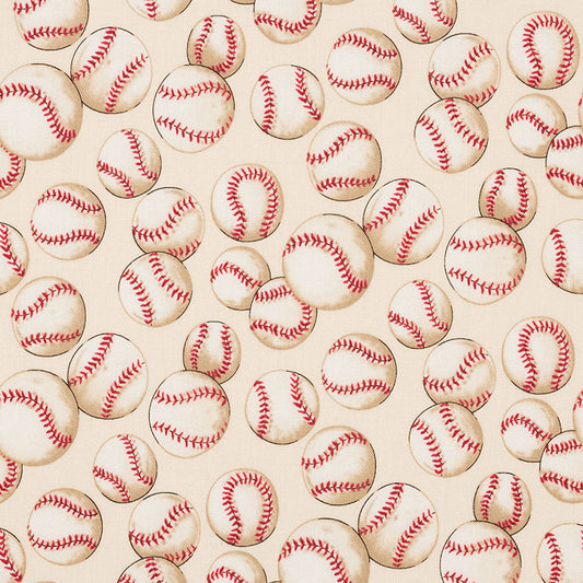 Nicole's Prints Baseball Vintage Tea 6074A Cotton Woven Fabric