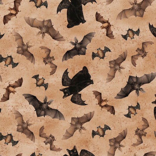 PREORDER ITEM - EXPECTED APRIL: Gothic Halloween Digital by Dan DiPaolo Bats & Cats Rust    Y4441-71 Cotton Woven Fabric