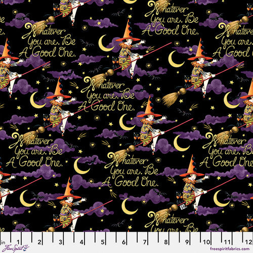 Spooky Cute Halloween Featuring work by Mary Engelbreit Be a Good One Black PWMY002.BLACK Cotton Woven Fabric