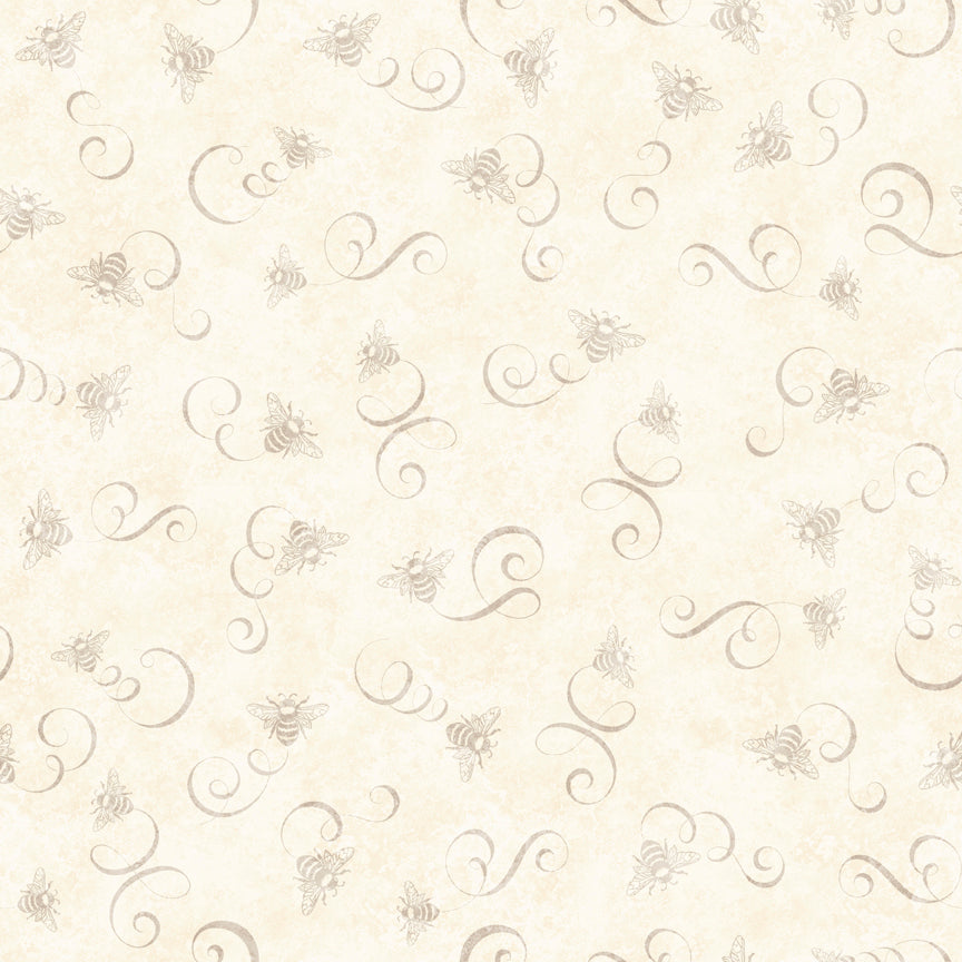 Queen Bee by Morris Creative Group Bee & Scroll Toss Cream    30489E Cotton Woven Fabric