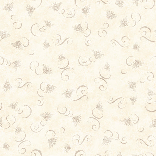 Queen Bee by Morris Creative Group Bee & Scroll Toss Cream    30489E Cotton Woven Fabric