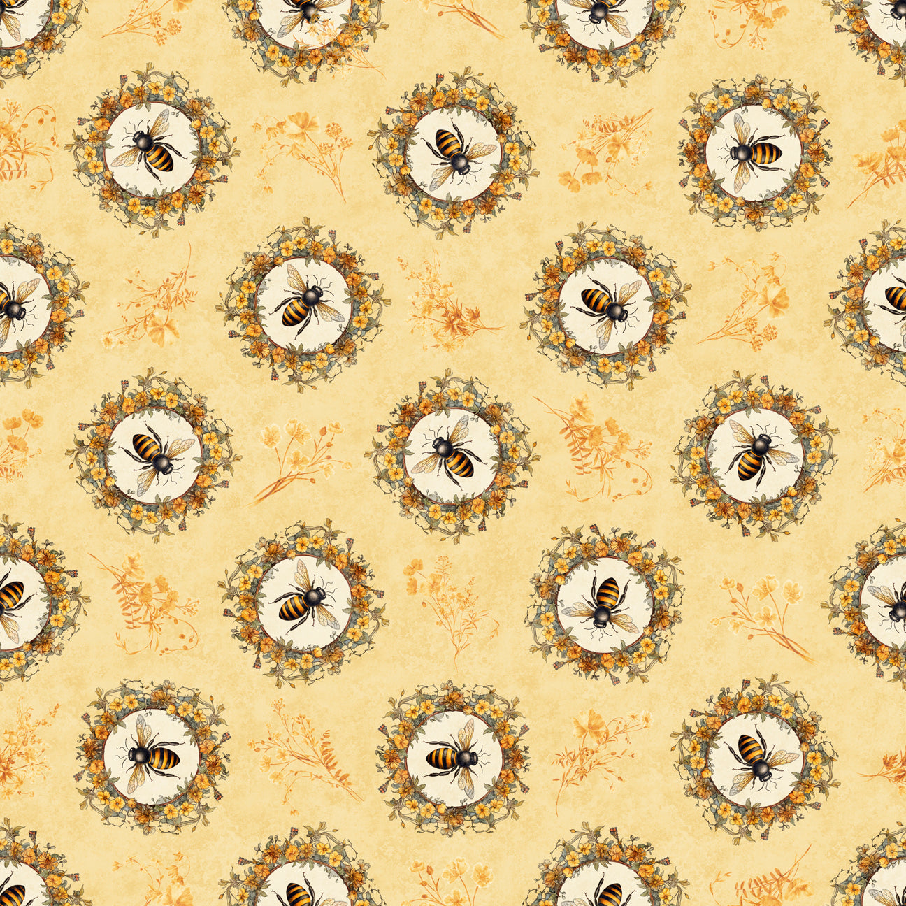 Queen Bee by Morris Creative Group Bee Circle Vignette Chamois    30484S Cotton Woven Fabric