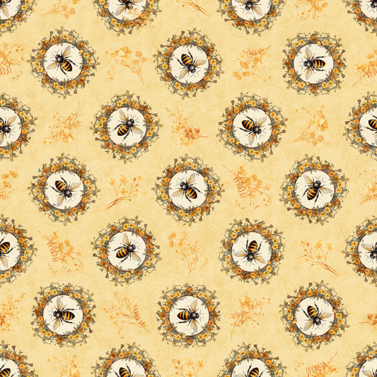 Queen Bee by Morris Creative Group Bee Circle Vignette Chamois    30484S Cotton Woven Fabric