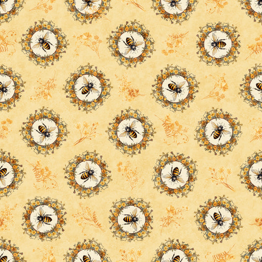 Queen Bee by Morris Creative Group Bee Circle Vignette Chamois 30484S Cotton Woven Fabric