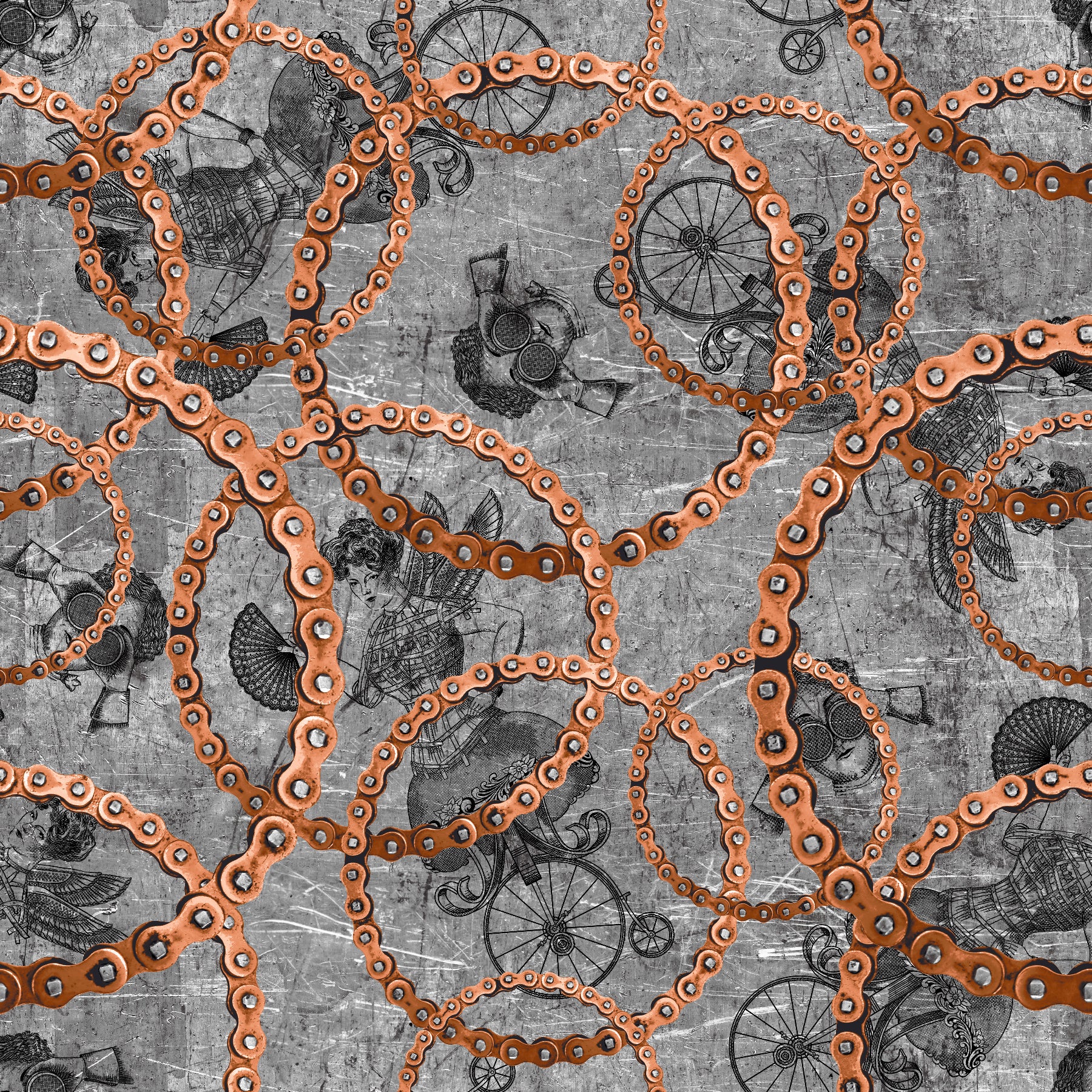 Full Steam Ahead Bike Chains Gray 3935-90 Cotton Woven Fabric – The ...