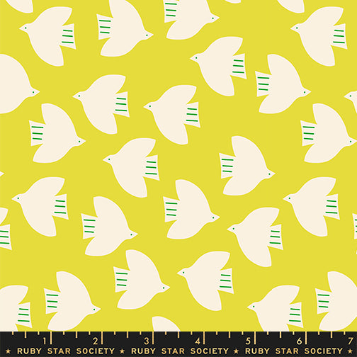 PREORDER ITEM - EXPECTED OCTOBER 2025: Catnap by Alexia Marcelle Abegg of Ruby Star Society Birds Citron    RS4135.12 Cotton Woven Fabric