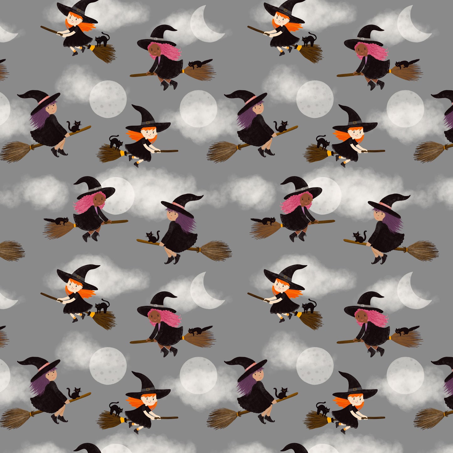 Preorder April 2027: Spooky Estate Flying Witches Dark Grey 55866-5 by Katherine Quinn