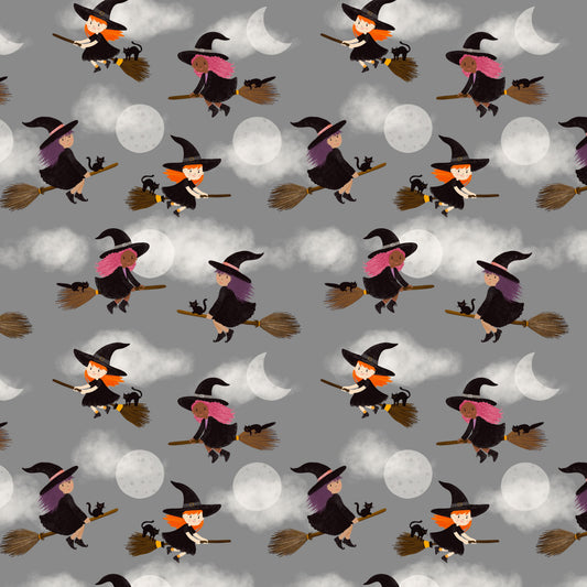 Preorder April 2027: Spooky Estate Flying Witches Dark Grey 55866-5 by Katherine Quinn