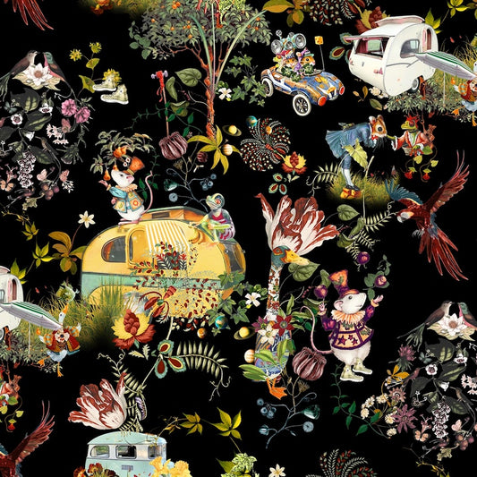 Mousin' Around Black X5650H-4 Cotton Woven Fabric