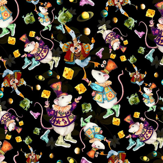 PREORDER ITEM - EXPECTED NOVEMBER 2025: Mousin' Around Black     X5651H-4 Cotton Woven Fabric