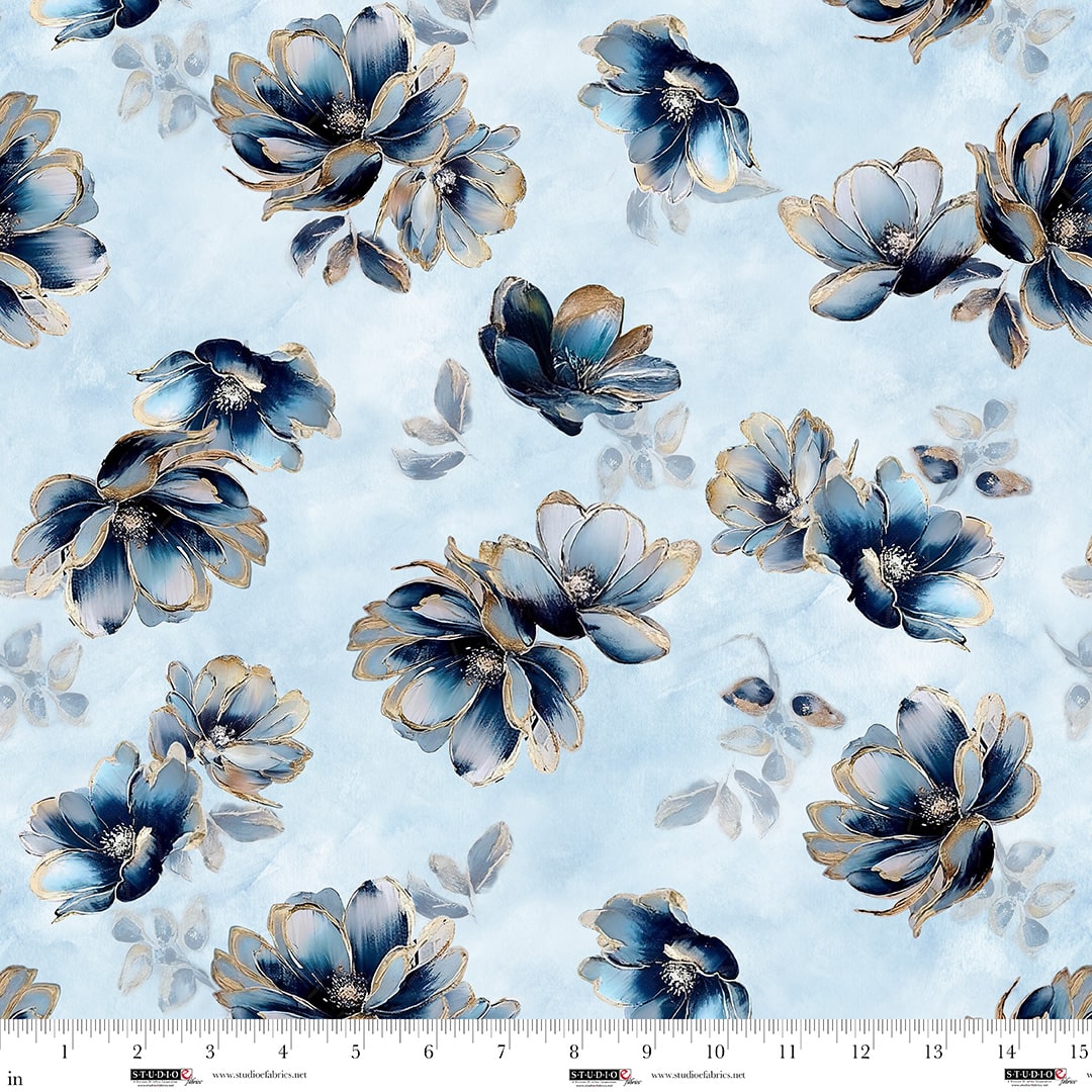 PREORDER ITEM EXPECTED IN JANUARY 2026: Behind Blue Eyes Digital by Funny Girl Bloom Toss Ice    8647-17 Cotton Woven Fabric