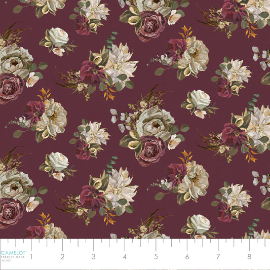 PREORDER ITEM - EXPECTED OCTOBER 2025: Dark Romance by Annie Quigley Blooming Beauty Burgandy 52240102-03 Cotton Woven Fabric