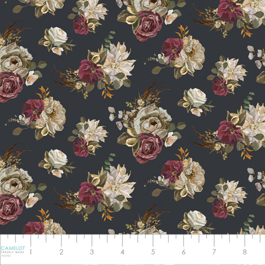 PREORDER ITEM - EXPECTED OCTOBER 2025: Dark Romance by Annie Quigley Blooming Beauty Charcoal 52240102-02 Cotton Woven Fabric