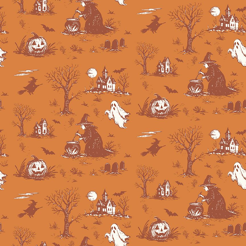 Preorder Apr 2027: Cobweb Cottage Halloween Toile Orange C19080-ORANGE