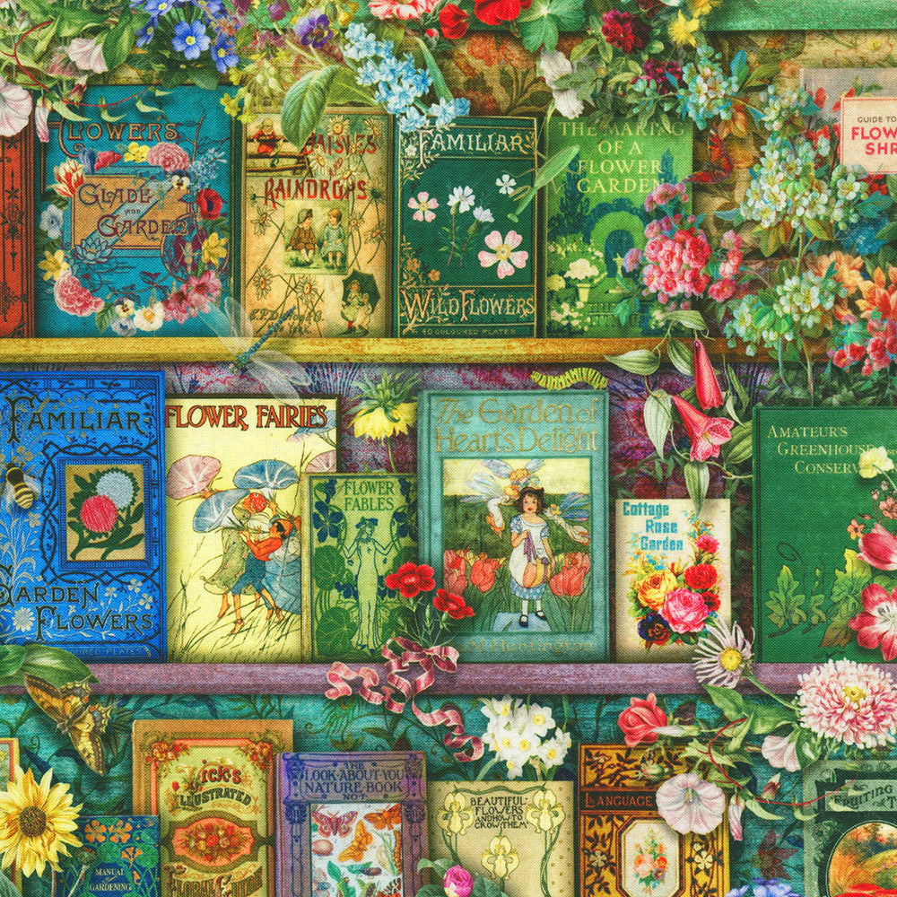 PREORDER ITEM - EXPECTED MARCH 2025: Tales from The Garden by Lars Stewart Book Shelf Garden     ATXD-22999-238 Cotton Woven Fabric