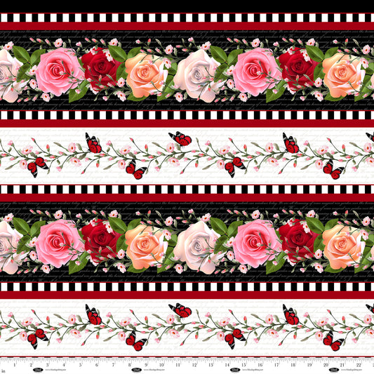 La Vie en Rose by Tango Twist Designs Border Stripe Black 4219-99 Cotton Woven Fabric