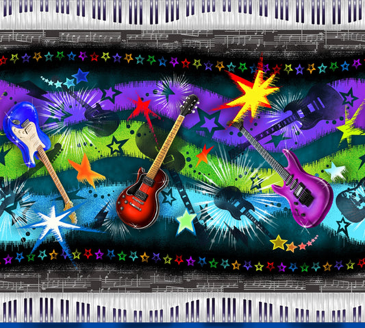 Rockin Out Border Stripe Black 597581 Cotton Woven Fabric