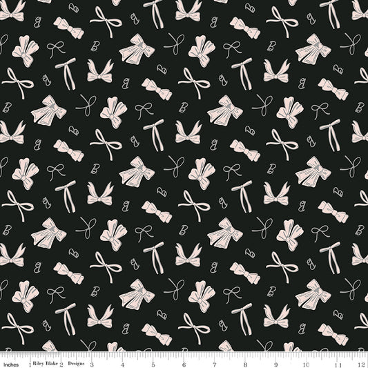 PREORDER ITEM - EXPECTED NOVEMBER 2025: Licensed Barbie Vintage Bows C16893-BLACK Cotton Woven Fabric