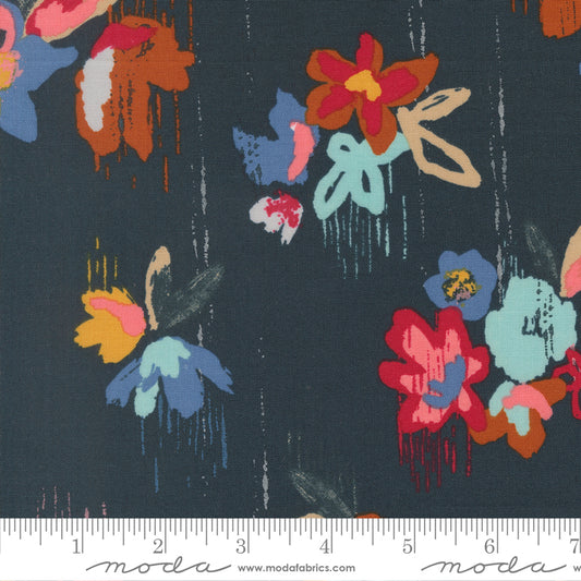 PREORDER ITEM EXPECTED IN JANUARY 2026: Boho Haven by Stephanie Sliwinski of Fancy That Design House Co Brush Stroke Floral Deep Sea    45640.18 Cotton Woven Fabric