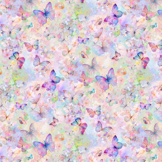 Flutter Butterflies on Floral Multi CD3778-MULTI Cotton Woven Fabric