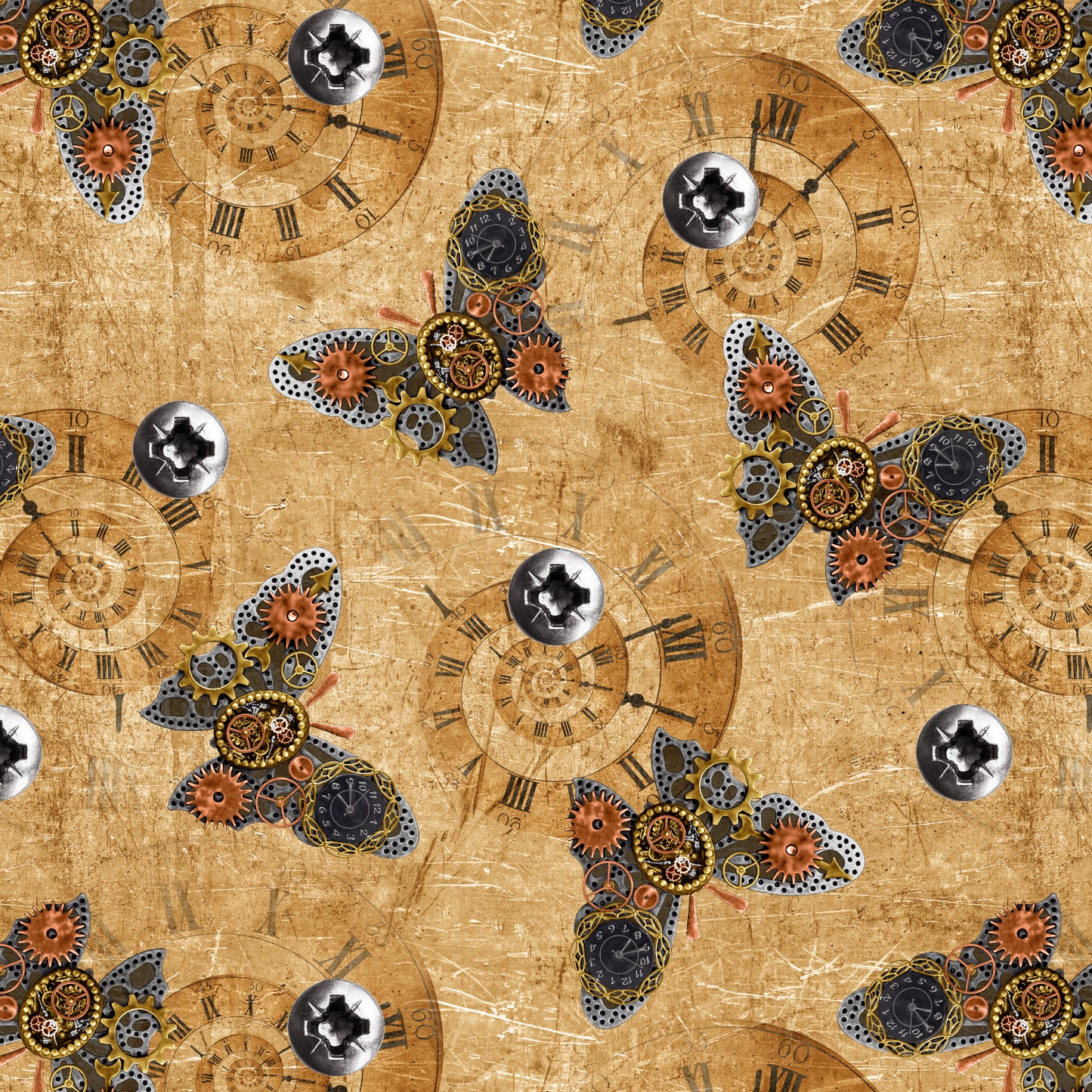 PREORDER ITEM - EXPECTED FEBRUARY 2025: Full Steam Ahead Butterflies Tan    3929-30 Cotton Woven Fabric